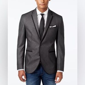 Kenneth Cole Reaction Men Slim Collection Suit Jacket Blazer 44L Grey Black Trim